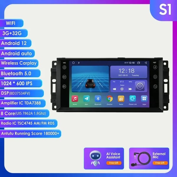 Android bilradio, GPS stereo, Carplay, S1-3G 32G-8Cores-Ai