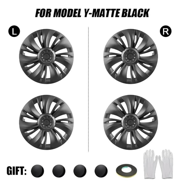 Tesla Model Y Navkapsel, 19 tum, Prestanda Fälgskydd, Matt svart-nologo