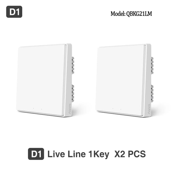 Smart väggströmbrytare, ZigBee trådlös, INGEN neutral., 2x d1 ingen neutral 1k