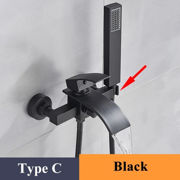 Badekar Vandhane, Vandfald Strøm, Væghængt Design,Matte Black C