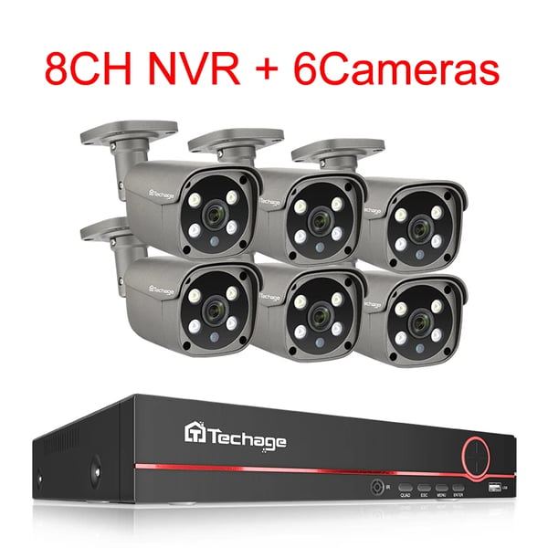 CCTV Sikkerhedskamera System, 8 Kanaler, AI Bevægelsesdetektion,1T-c, 8CH 6 Kugle Kamera-b