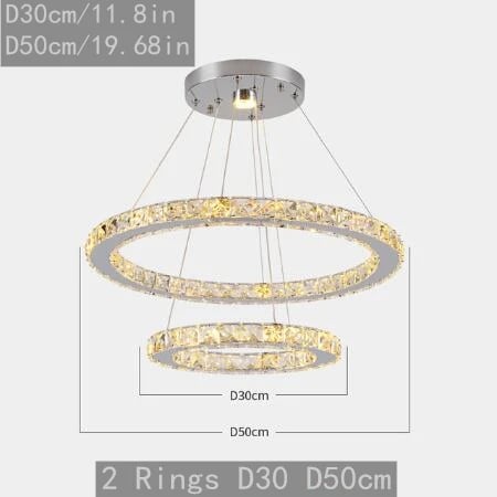 Kronlampa, LED-belysning, Elegant design,2ringar D50XD30cm-b, Varm Vit-d