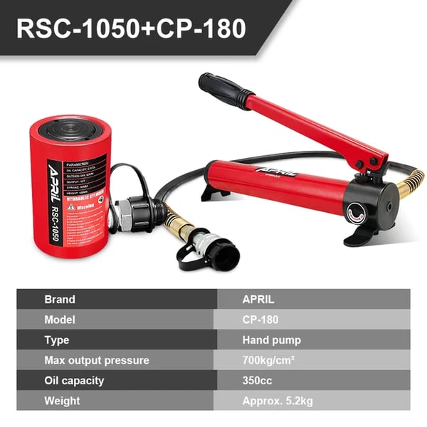 Hydraulinen sylinteri, 10 tonnin kuormakapasiteetti, 50 mm iskunpituus,RSC-1050 CP-180:llä