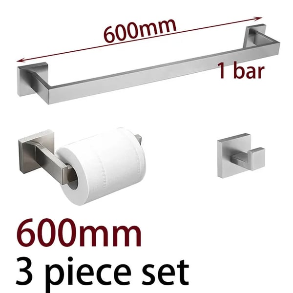 Badeværelsestilbehør, Stål håndklædestang, Toiletpapirholder,600mm 1bar 3 stk sæt