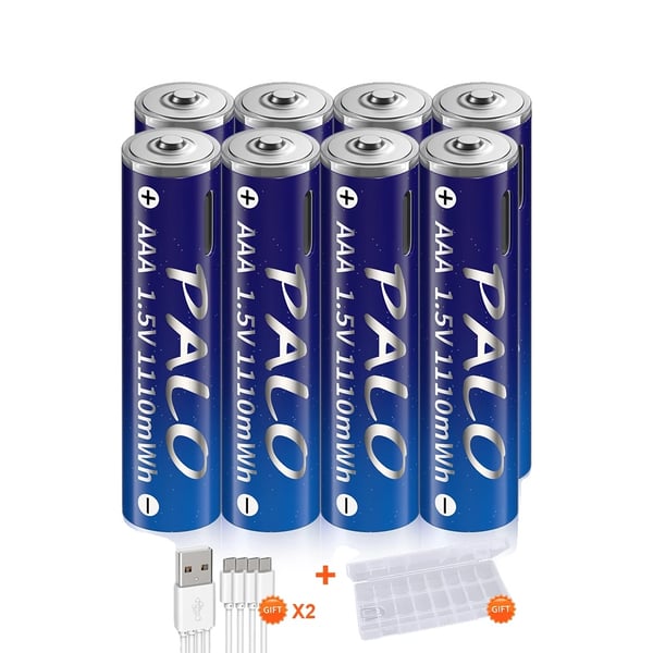Genopladeligt lithium-ion batteri, 1110 mWh kapacitet, Micro USB opladning,8Pcs Batteri