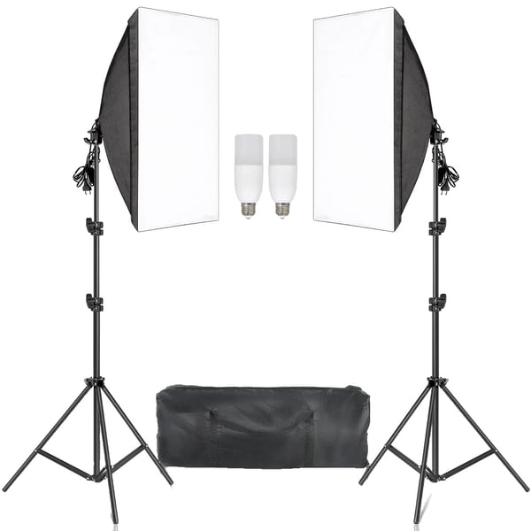 Softbox Belysningskit, 50x70cm Størrelse, 2M Lysstativ Højde,30W Ny Pære