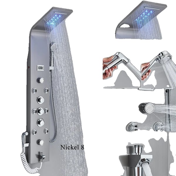 Suihkupaneeli, LED-valotoiminto, kolmoiskahvaohjaus, Harjattu 8009