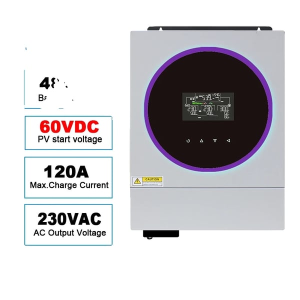 Off Grid Inverter, Indbygget Wi-Fi, 120A Solcelle Laderegulator,220-240VAC, 6KW BMS WIFI, 48VDC