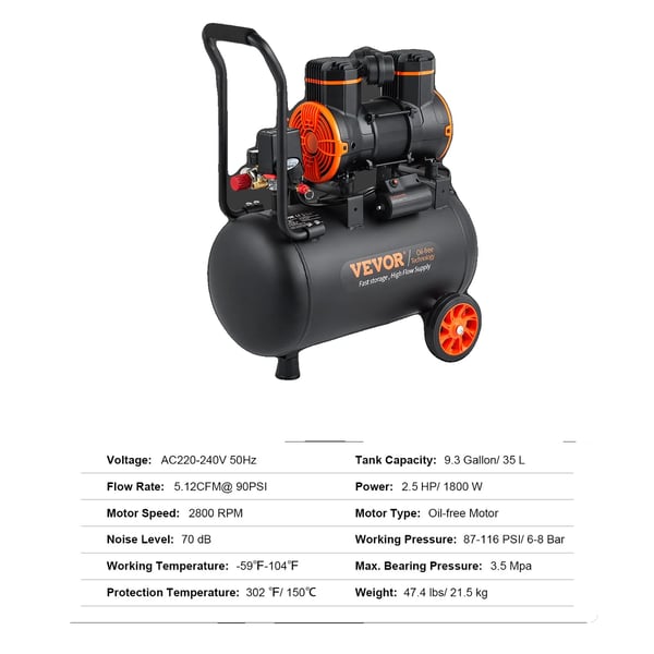 Ilmakompressori, Hiljainen Käyttö, Kannettava Muotoilu,35L 1800W