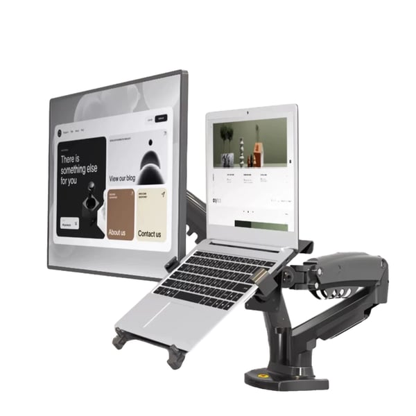 Dual Monitor Laptop Holder, Gasfjäder Dubbelarm, Stöder 17-27 Tum Monitorer,Matt kol 2xusb