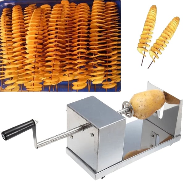Potatis Spiral Skärare, Rostfritt Stål Konstruktion, Manuell Drift,Silver Potatis Spiral Skärare, Rostfritt Stål Konstruktion, Manuell Drift,Silver