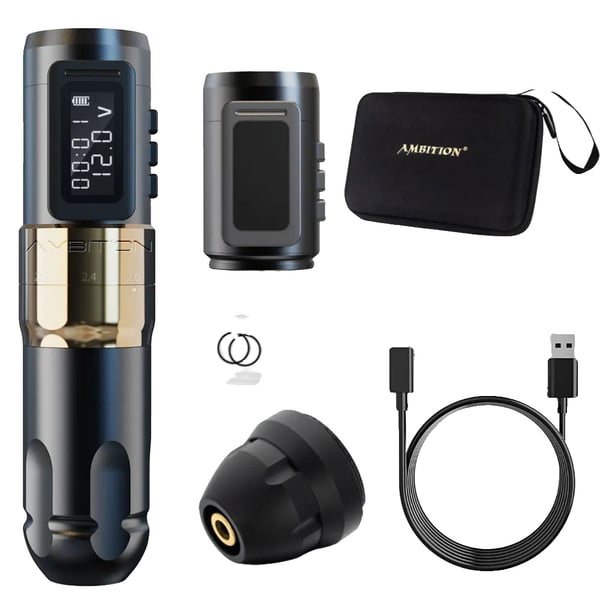Tatueringsmaskin, trådlös drift, justerbar slaglängd, Guld KIT Tatueringsmaskin, trådlös drift, justerbar slaglängd, Guld KIT