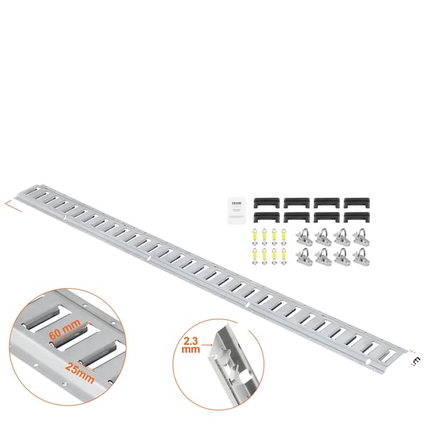 E-Track Fastgøringssystem, 5 ft Skinne Længde, 1800 lbs Belastningskapacitet, 5400 lbs Brudstyrke,5ft