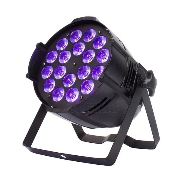 Alumiiniseos LED-parivalo, 18x18W RGBWA+UV, 6/10 DMX-kanavaa,2kpl 18x18w, EU -pistoke Alumiiniseos LED-parivalo, 18x18W RGBWA+UV, 6/10 DMX-kanavaa,2kpl 18x18w, EU -pistoke
