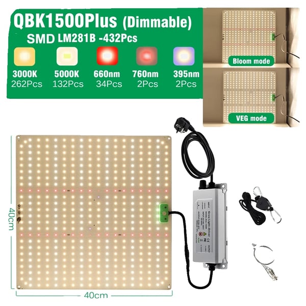 Fuldspektret LED vækstlys, 3000K/5000K farvespektrum, dæmpbar ydeevne,QBK1500Plus