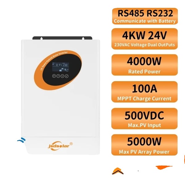 Sol inverter, MPPT-teknologi, dual AC-udgang,220-240VAC, 4KW med Wifi, 24V
