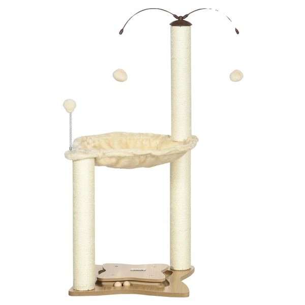 Kissapuu, Monitasoinen Muotoilu, Interaktiiviset Ominaisuudet,Beige, 53.5x53.5x90 cm