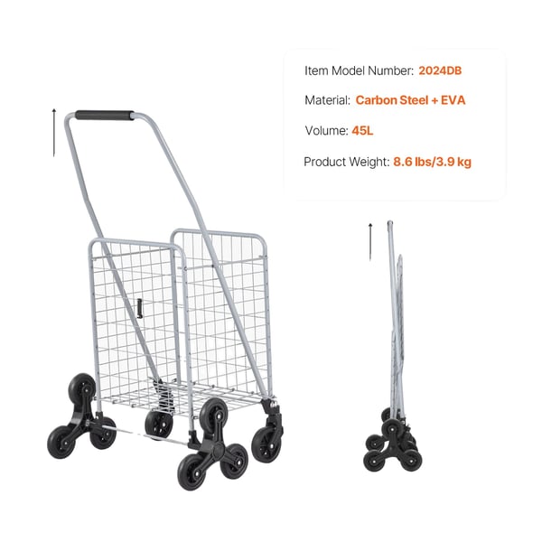Fällbar Shoppingvagn, 40 kg Lastkapacitet, 45L Volym,88 pund