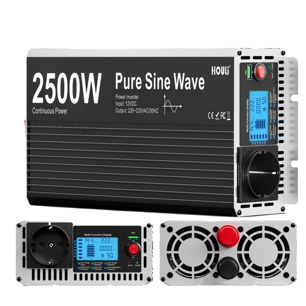 Ren sinuskurve inverter, LCD-skærm, fjernbetjening, 2500W, 24V, 220-230V 50hz