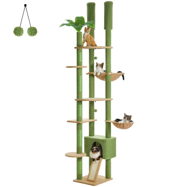 Gulv-til-loft katte træ, justerbar højde 230cm-252cm, robust trækonstruktion,XL, AMT0249GN