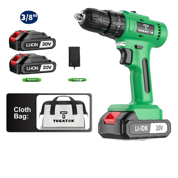 Batteridrevet Boremaskine, 20V Strøm, Nøglefri Chuck,To Batteri