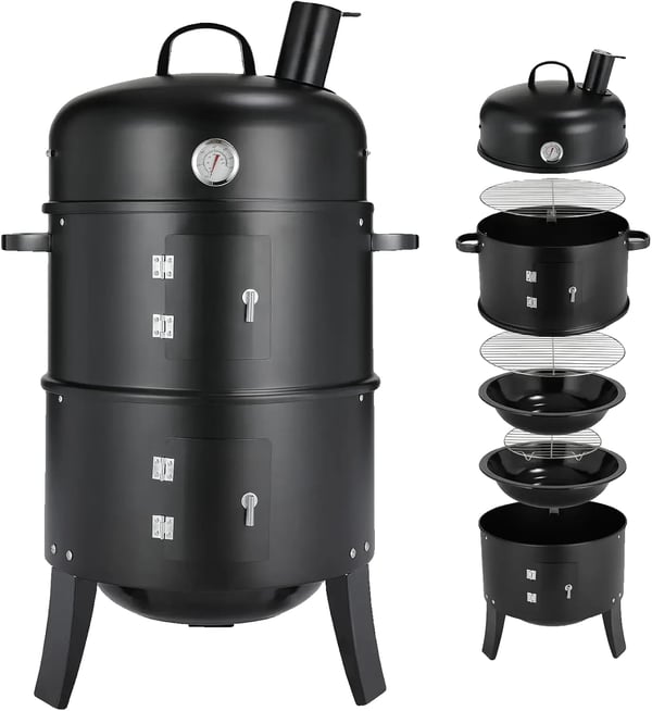 Røgeovn, 3-i-1 Grillrøger, 80 cm Højde,Med skorsten Røgeovn, 3-i-1 Grillrøger, 80 cm Højde,Med skorsten