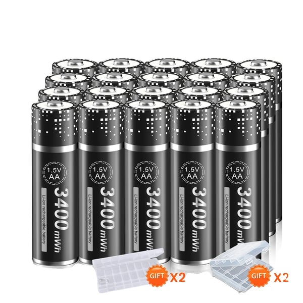 AA Li-Ion uppladdningsbart batteri, 3400mWh kapacitet, CE-certifierat, 12-28 stycken alternativ, 20ST
