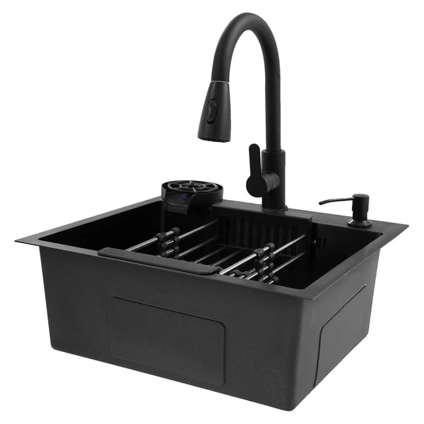 Kitchen Sink, Pull-Out Faucet, Efficient Drainage, Black