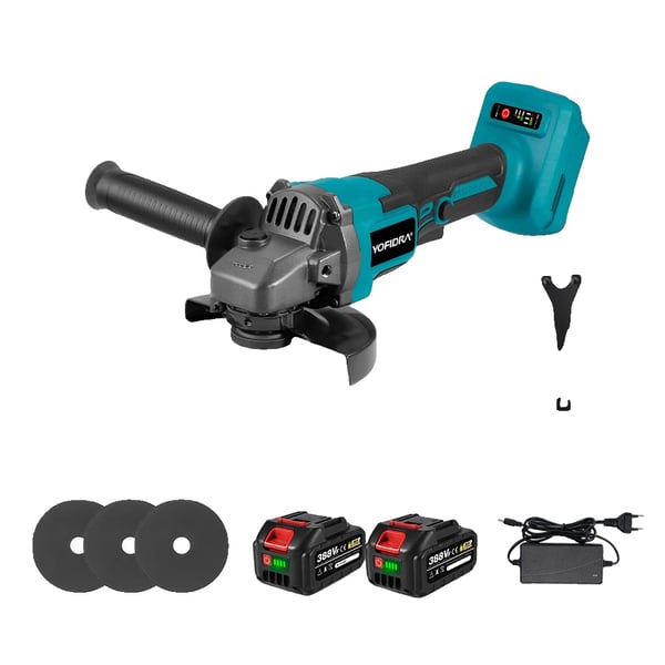 Børsteløs Vinkelsliber, 1500W Effekt, 12000rpm Tomgangshastighed,2 Batteri
