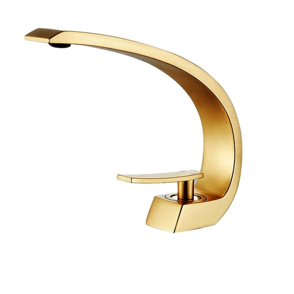Vaskeskålarmatur, Elegant Bue Design, Enkelt Håndtag Betjening,Gylden