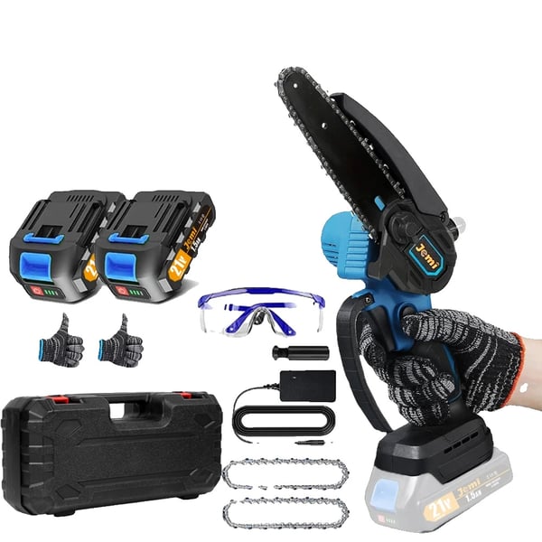 Elektrisk motorsåg, lättvikt 1,3 kg, höghastighet 22000 RPM, 2 batterier 2 kedjor