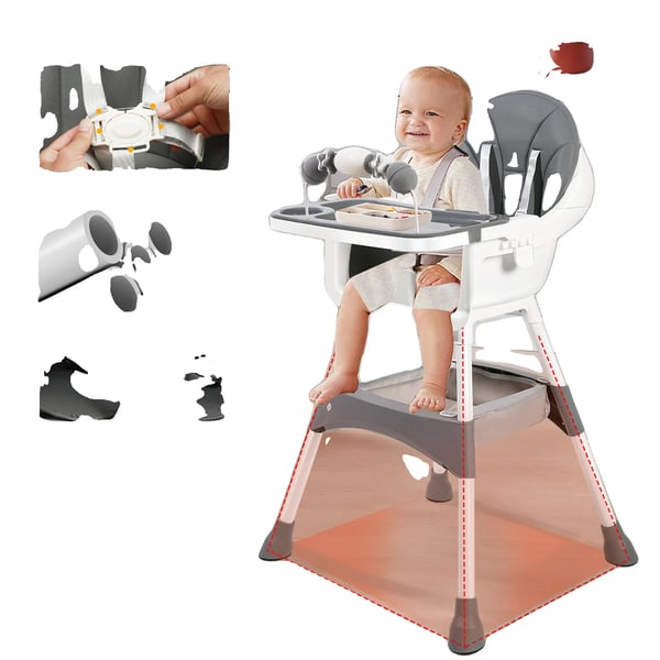 Babystol, Justerbart 5-punkts säkerhetsbälte, Förstärkt stålrörsdesign,GRÅ