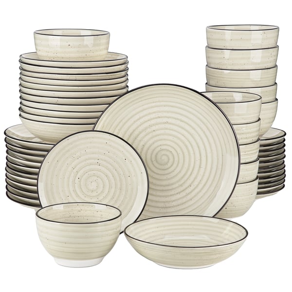 Beige keraaminen astiastosetti, 24 tai 48 osan vaihtoehdot, elegantti spiraalimuotoilu,48 kappaletta
