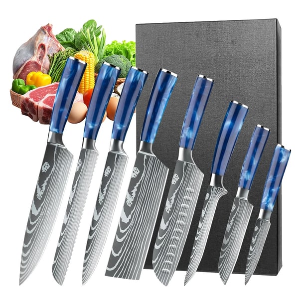 Knivset, högkvalitativt kolstål, ergonomisk design, 8st