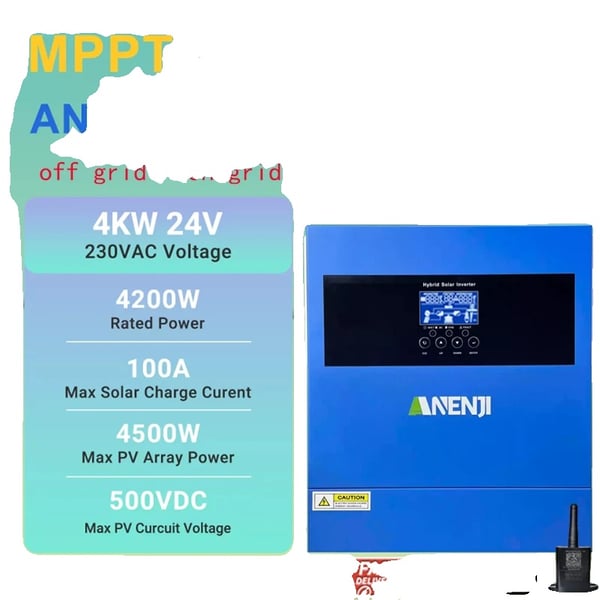 Hybridi aurinkoinvertteri, 4000W nimellisteho, 100A aurinkolatausvirta, 220-240V, ANJ-4000W-24V