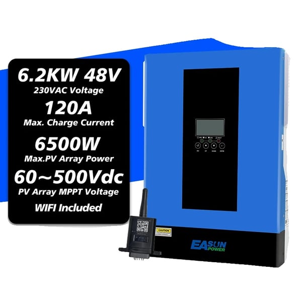 Solenergi Hybrid Inverter, Ren Sinusvåg, MPPT Laddning, 6.2KW 48V WiFi