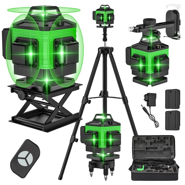Laser-taso, 360 asteen kattavuus, kaukosäädin,vihreä