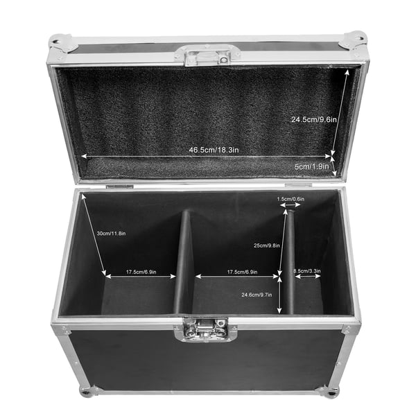 Tunge flightcases, indbyggede hjul, teleskophåndtag, opbevaring til scenelys,sort