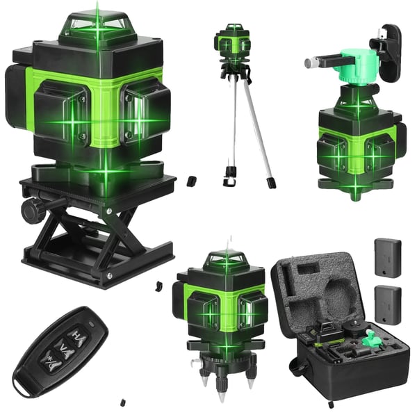 Lasernivå, 4D 16 linjer, USB-laddningsbar, självnivellerande, 2 batterier