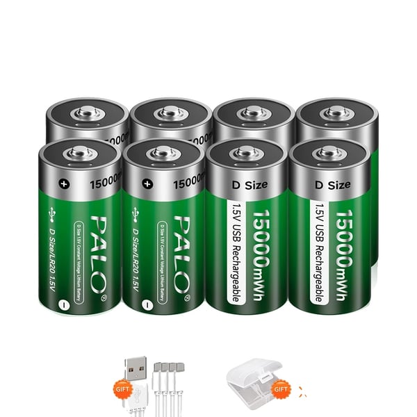 D-storlek litiumbatteri, 15000mWh kapacitet, uppladdningsbart, USB Typ C, 8 ST Batteri