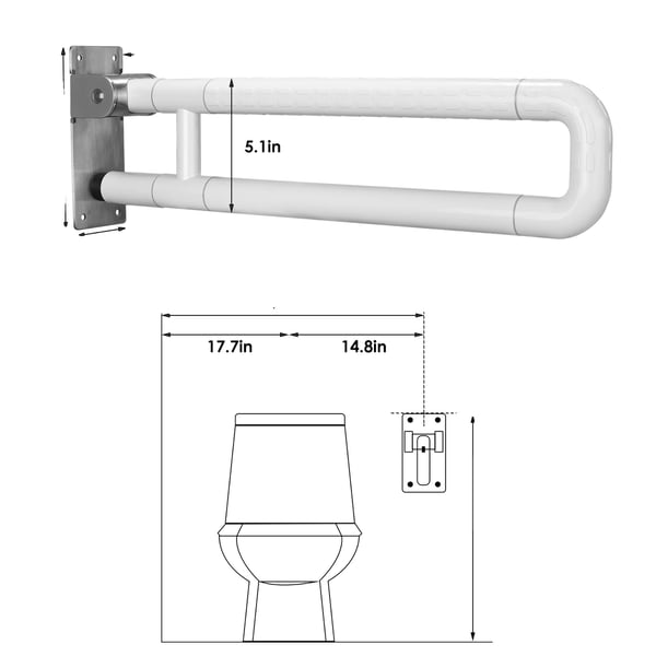 WC-tukikaide, 60 cm pituus, taitettava muotoilu, 300-350 kg kantokyky,VALKOINEN