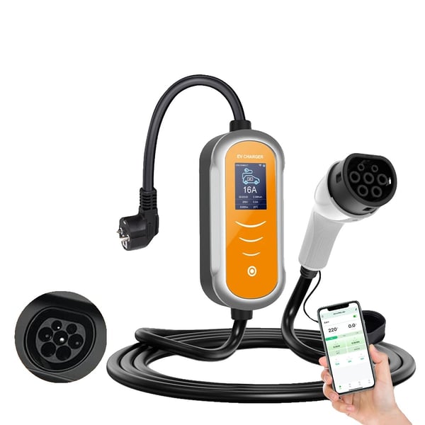 EV-lader, Bærbart design, Justerbar strøm,3.5KW 16A 1 fase 5M, Type2