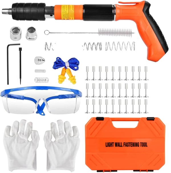 Manuell spikpistol, låg ljudnivå, ergonomisk design, orange