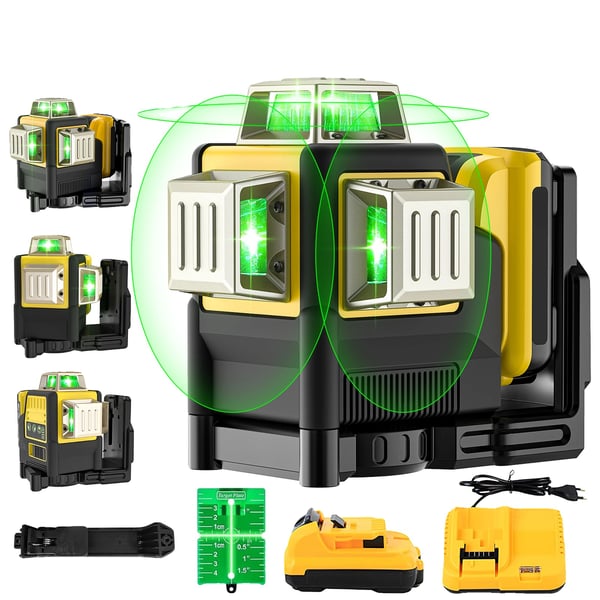 Laser Niveaustik, 3D Grøn Stråle, Genopladelig Laser Guide,1 Batteri