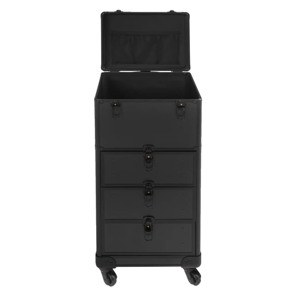 Makeup Organizer, Bærbar Rullende Kasse, 3 Skuffer,sort