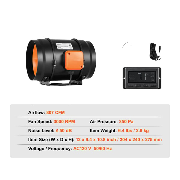 Inline ventilator, stille drift, smarte kontrolfunktioner,EC 8in Inline ventilator, stille drift, smarte kontrolfunktioner,EC 8in
