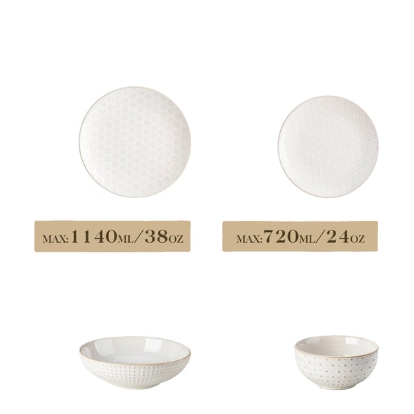 Keramisk Middagsservice, Elegant Design, Mikrobølgeovn & Opvaskemaskine Sikker,16 Stykke, Hvid-16