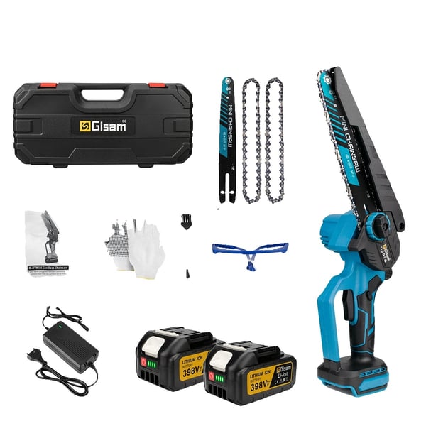 Elektrisk Motorsåg, Borstlös Motor, 8 Tum Guideplatta,2 Batteri