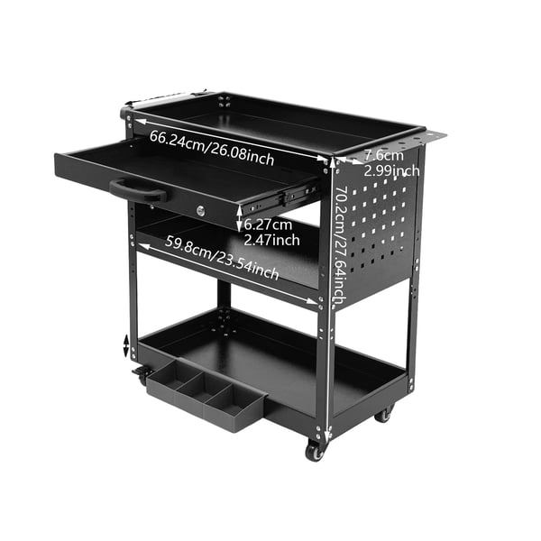 Verktygsvagn, 250 kg lastkapacitet, 3-nivådesign,Svart Verktygsvagn, 250 kg lastkapacitet, 3-nivådesign,Svart