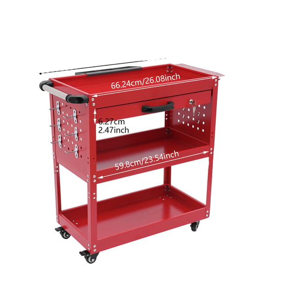 Verktygsvagn, 250 kg kapacitet, 3-lagers nyttolagring,Röd Verktygsvagn, 250 kg kapacitet, 3-lagers nyttolagring,Röd